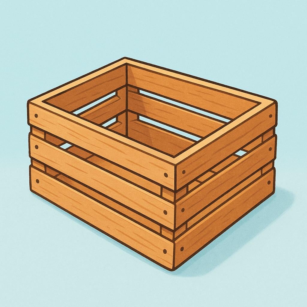 A sturdy, empty wooden crate made of slats, suitable for shipping goods.