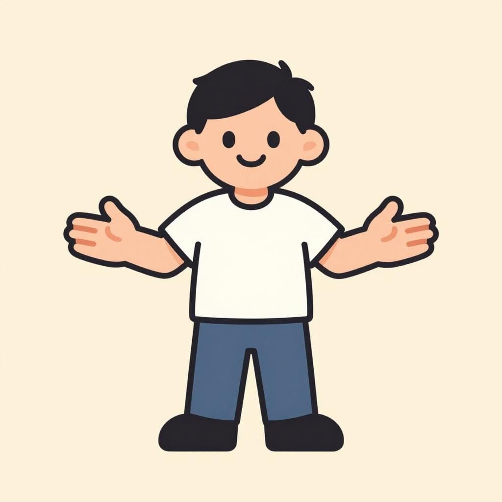 Una persona amichevole in piedi con le mani vuote, palmi in su, per mostrare che non porta nulla.