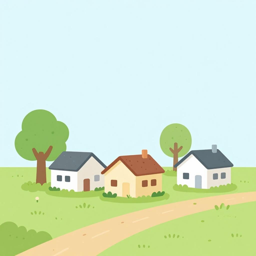 Un petit village simple avec quelques maisons pittoresques et un seul chemin de terre.