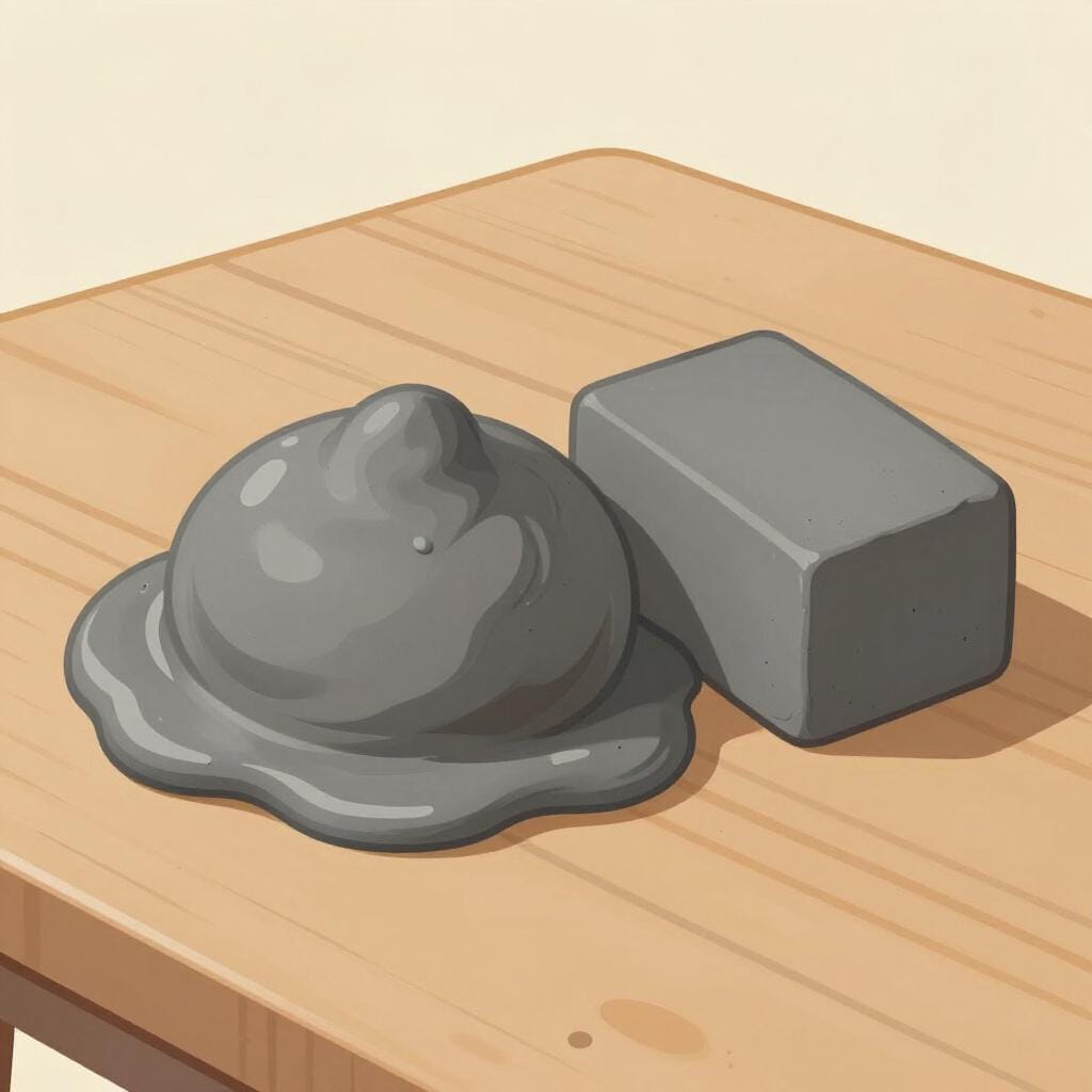 A bowl of liquid clay slowly becoming solid and firm.