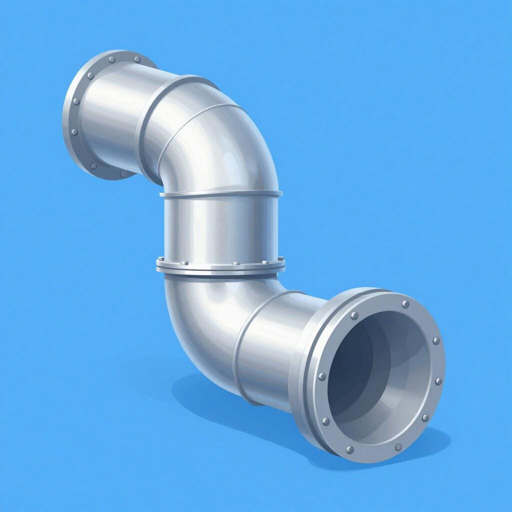 Um duto de ventilação de metal prateado brilhante correndo ao longo de um teto.