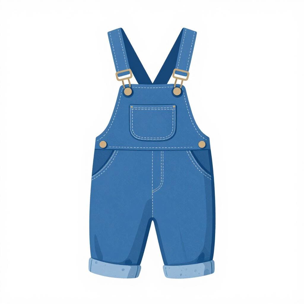 A pair of denim overalls with straps and a front bib pocket.
