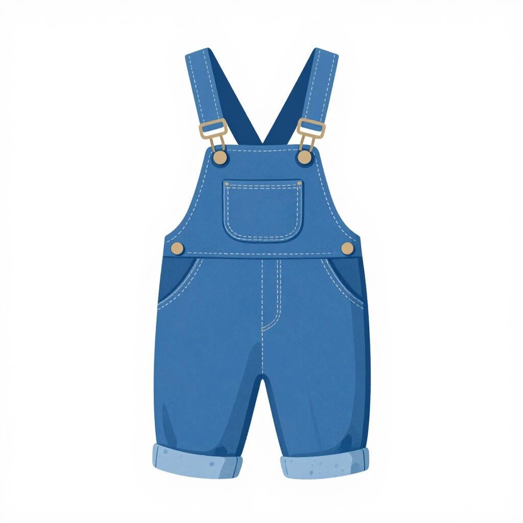 A pair of denim overalls with straps and a front bib pocket.