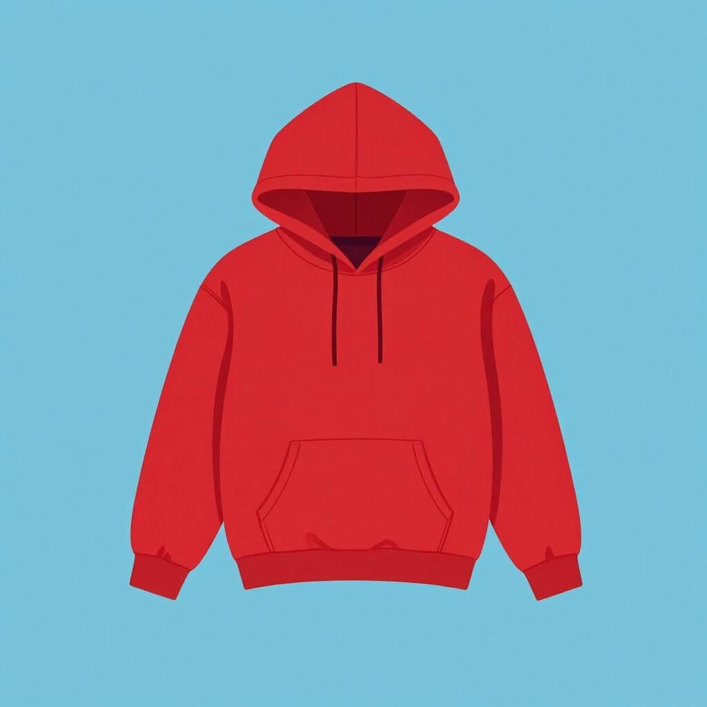 Un sweat-shirt rouge vif avec sa capuche relevée.
