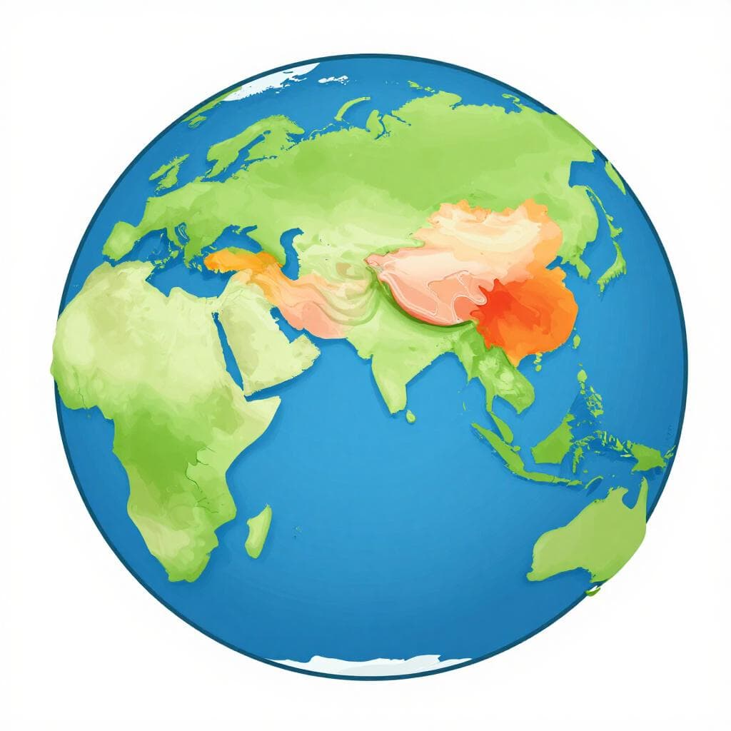 Una mappa colorata del continente asiatico evidenziata su uno sfondo di globo semplice.