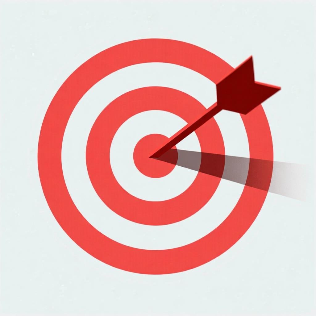 A brightly colored, simple arrow hitting the exact center of a bullseye target, illustrating the concept of a defined goal or purpose.