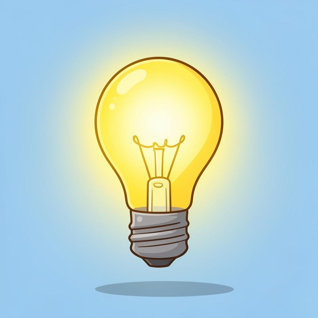 A bright yellow lightbulb glowing brightly to represent a clever idea.