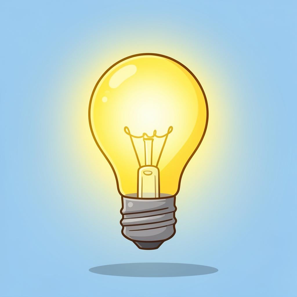 A bright yellow lightbulb glowing brightly to represent a clever idea.