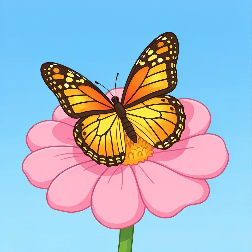 A vibrant and colorful butterfly resting on a blooming pink flower.