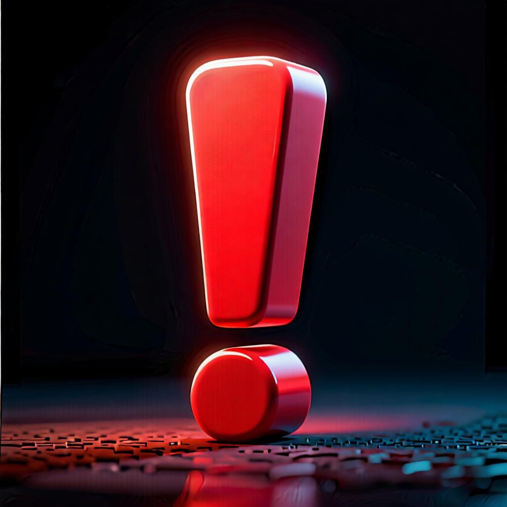 A large, red exclamation mark glowing slightly, representing emphasis or urgency.