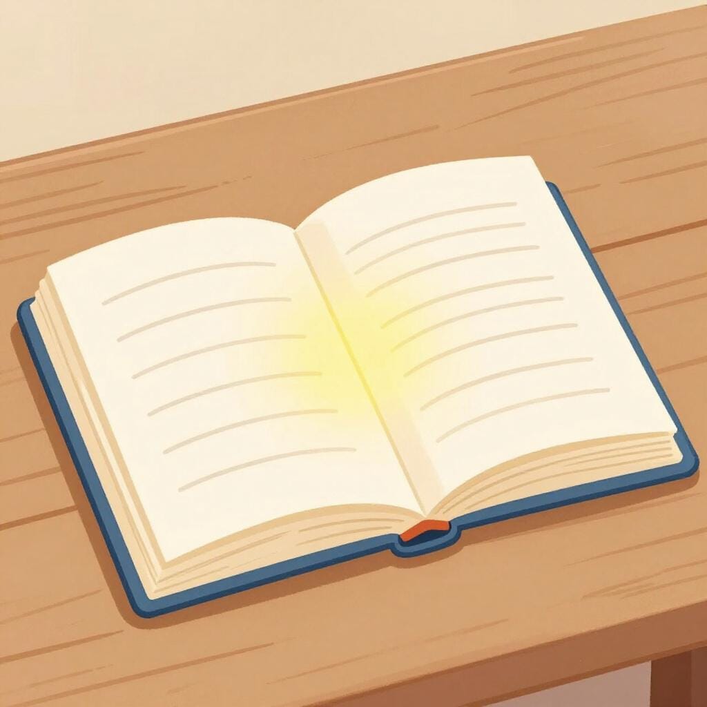 Un livre ouvert avec un seul paragraphe mis en surbrillance par une lueur jaune vif.