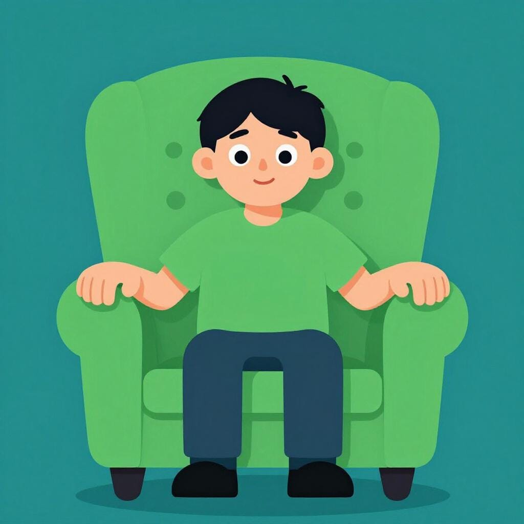 A person sitting in a chair, gripping the armrests with a look of wide-eyed surprise.
