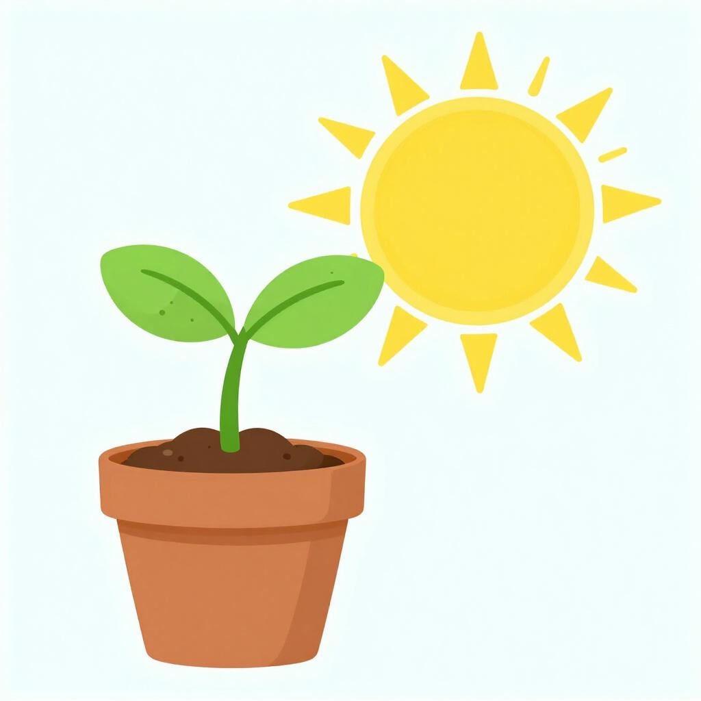 A small plant growing towards a bright sun, showing its natural tendency.