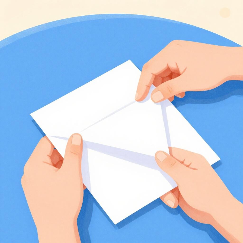 A pair of hands folding a crisp white piece of paper in half.