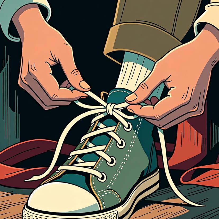 A person completing a simple task like tying a shoelace.