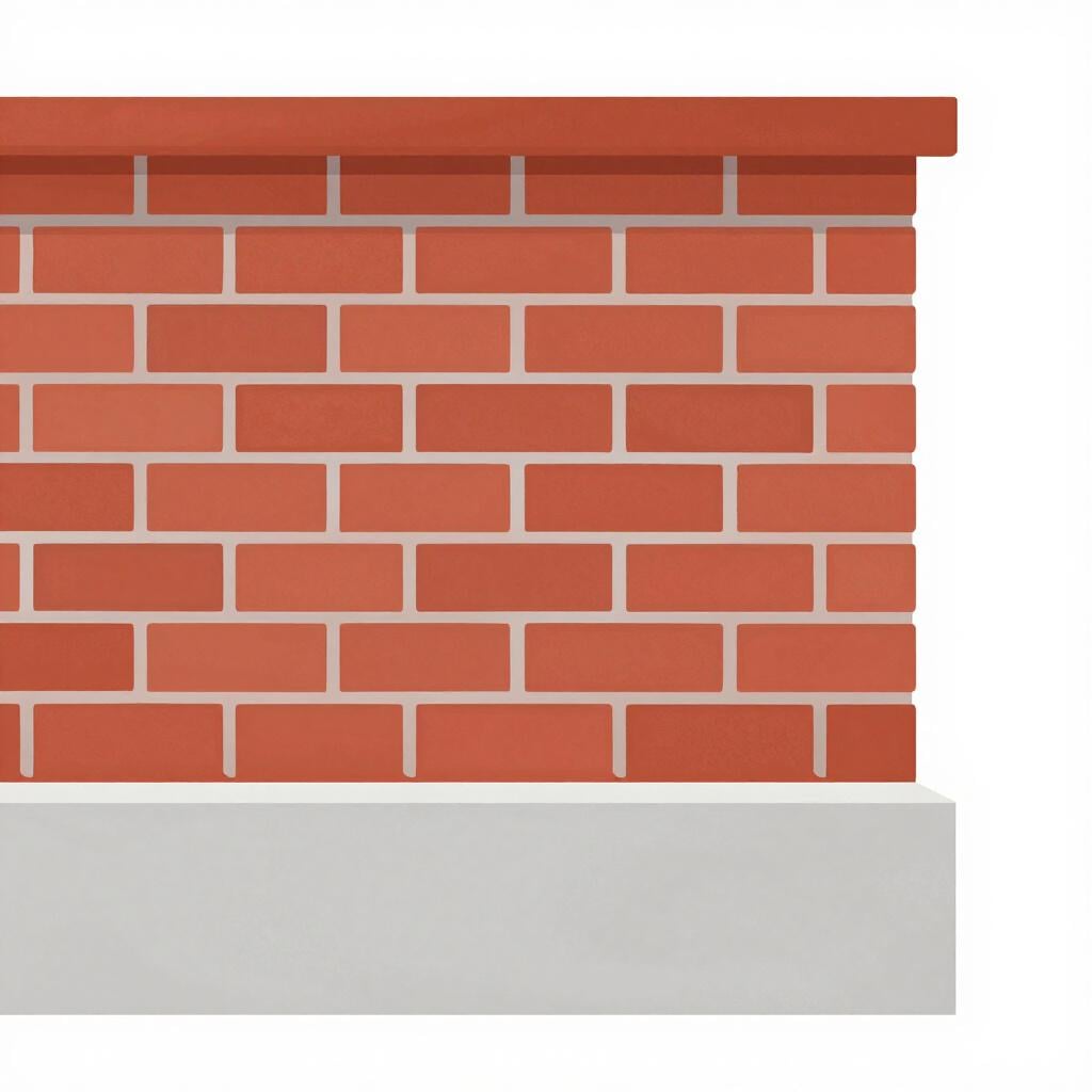 A strong brick wall built on a thick concrete foundation.