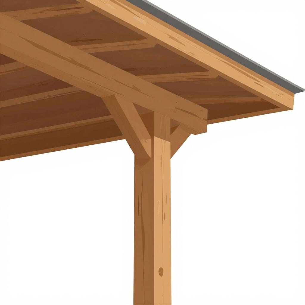 A single sturdy wooden pillar standing in the center of a foundation, supporting a heavy roof.