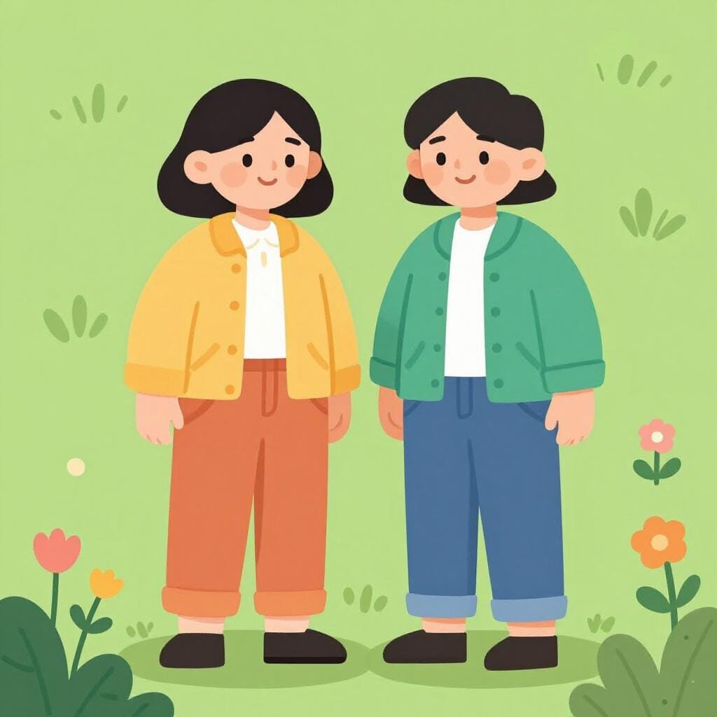 Zwei lächelnde Frauen stehen zusammen in einem Garten und repräsentieren Tanten.