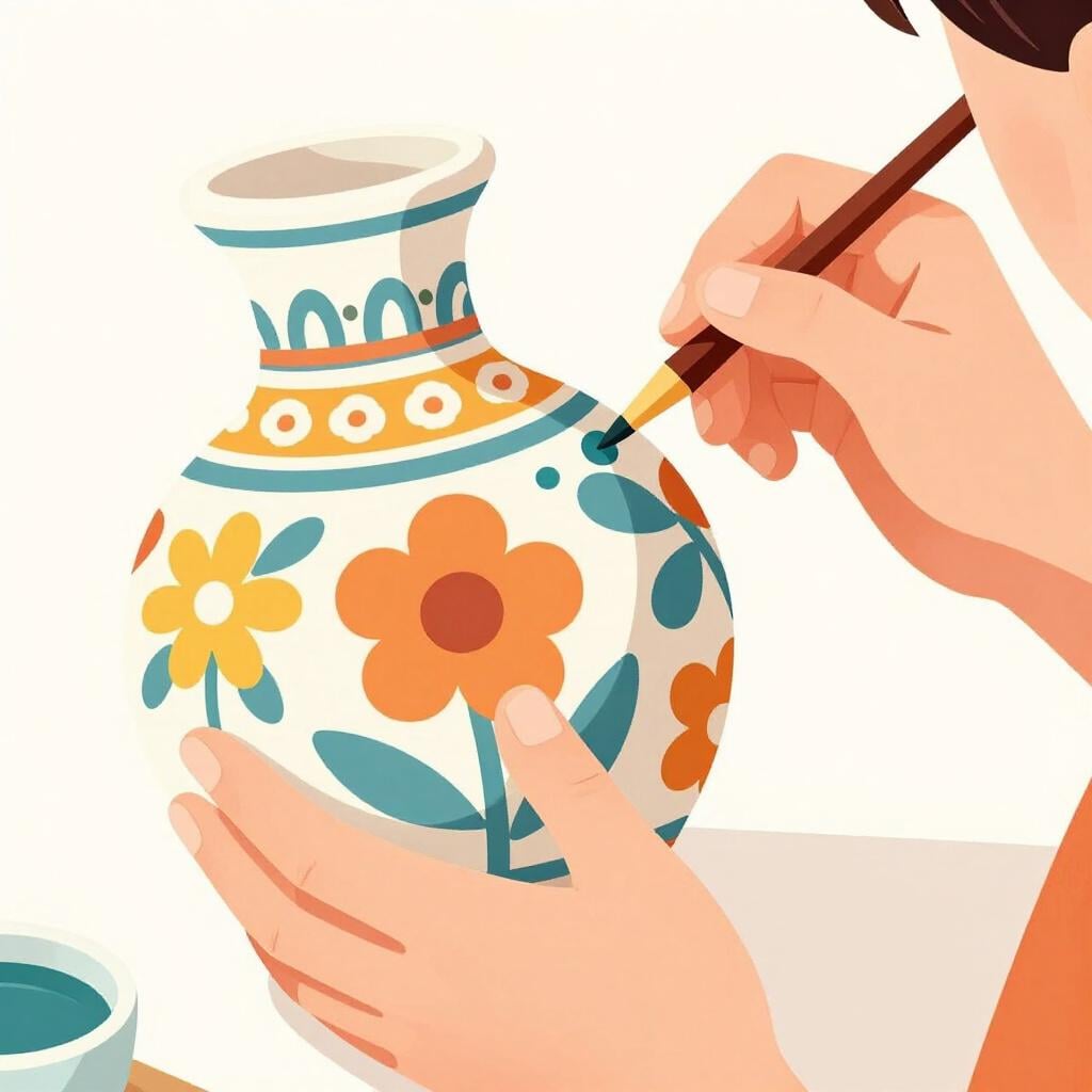 A skilled artisan carefully painting a detailed pattern on a clay vase.