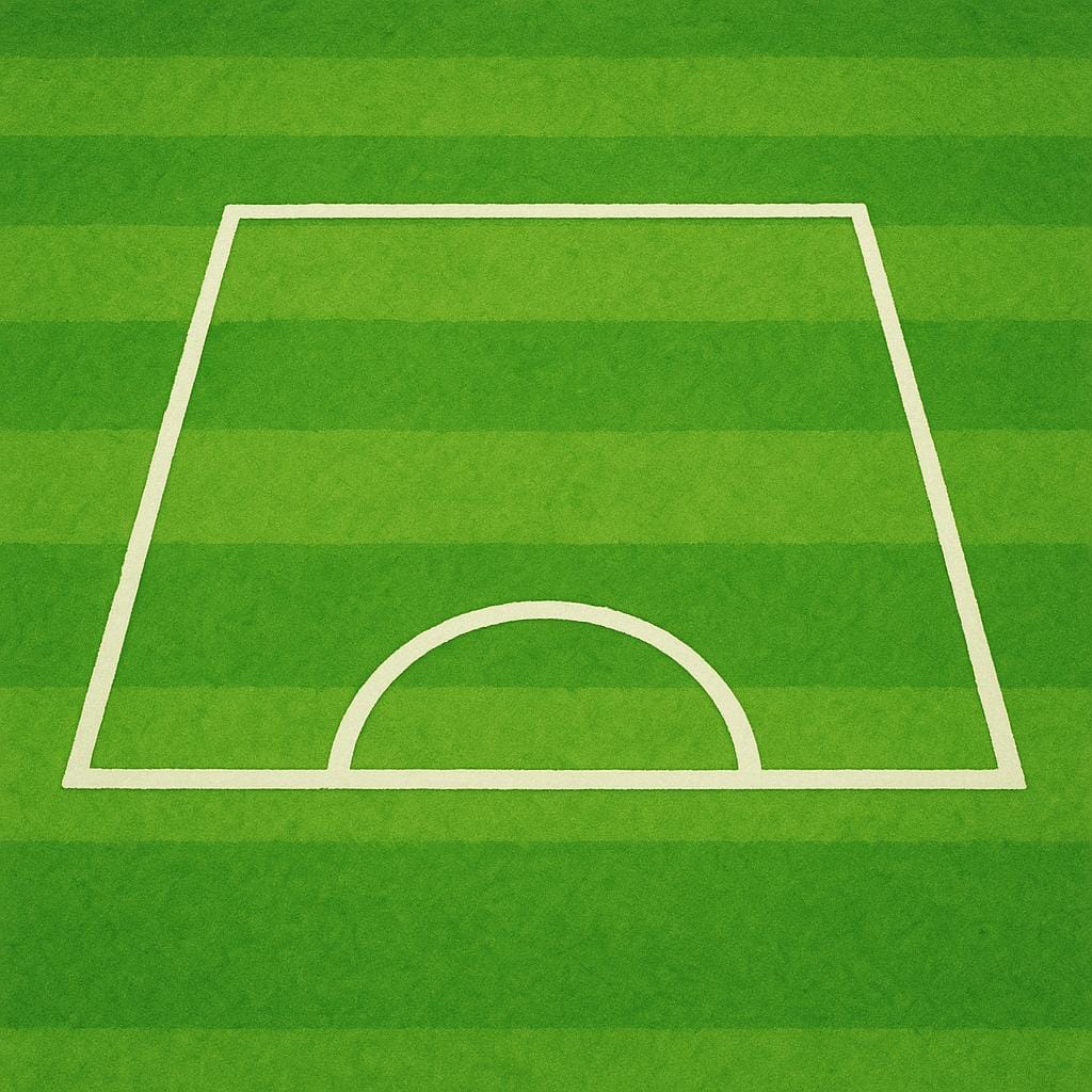 Le linee bianche che delimitano l'area di rigore, o 'box', su un campo da calcio verde brillante.