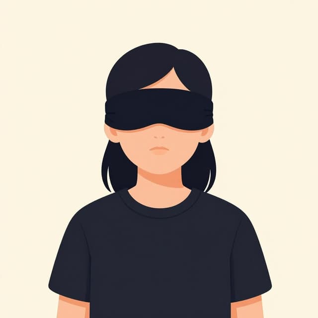 Eine Person trägt eine dicke schwarze Augenbinde über ihren Augen.