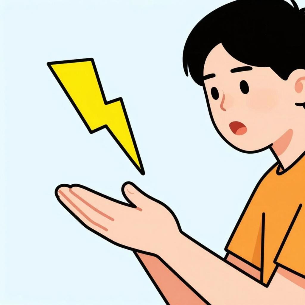 A stylized character clutching their side with a jagged yellow spark shape indicating a sudden sharp pain.