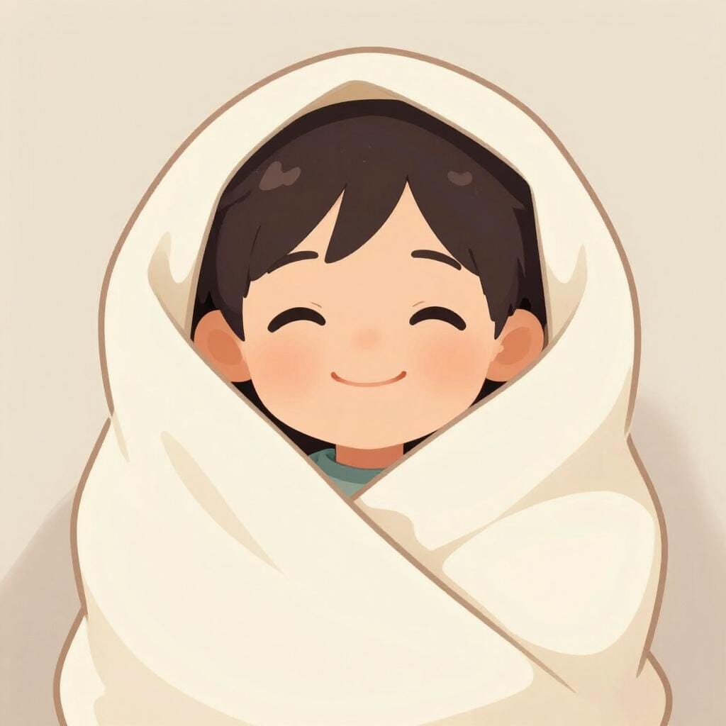 A child wrapped in a cozy, soft blanket, illustrating a physical feeling of warmth and comfort.
