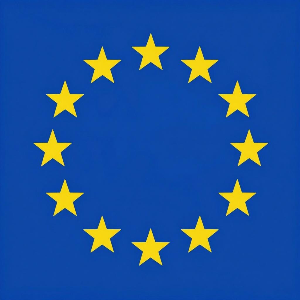 A blue flag with a circle of yellow stars on it.