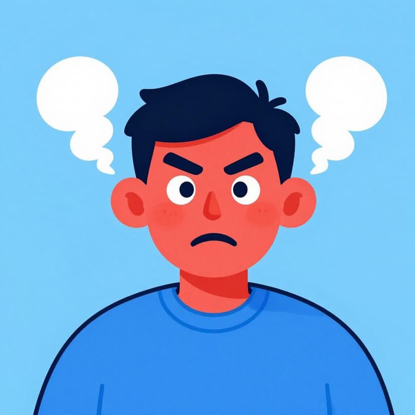 Ein Cartoon-Mann mit leuchtend rotem Gesicht und Dampf, der aus seinen Ohren kommt und extrem wütend aussieht.