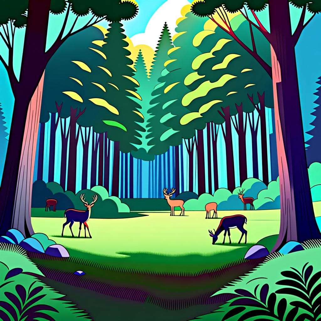 A sunny clearing in a forest, representing 'un claro' as a noun.