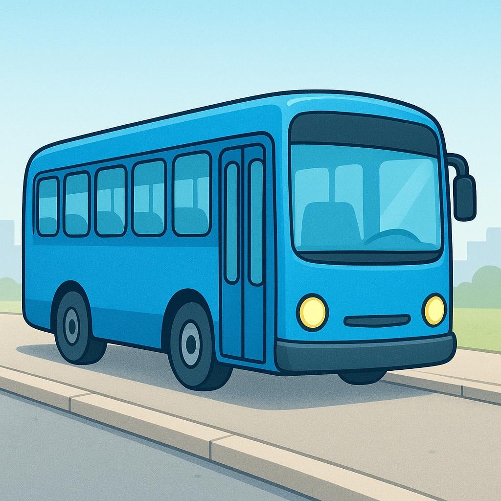A long, simple blue public transit bus with many windows, stopped at a curb, illustrating public passenger transport.