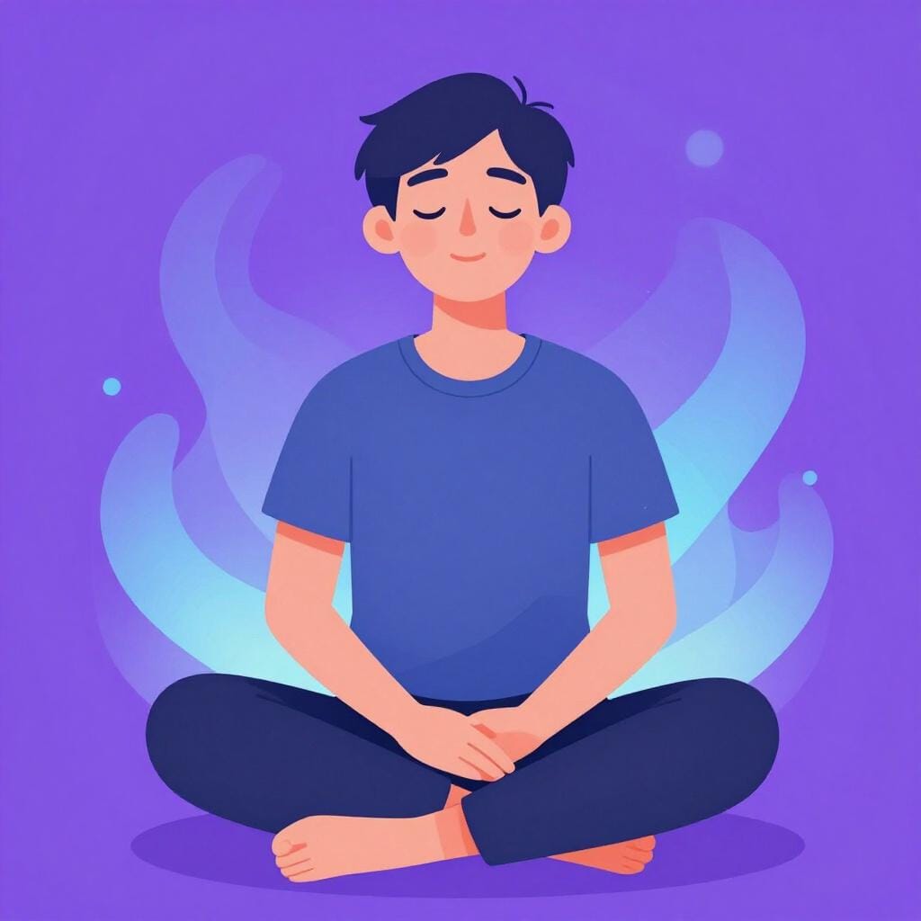 A person sitting peacefully with their eyes closed, surrounded by soft glowing swirls of light.