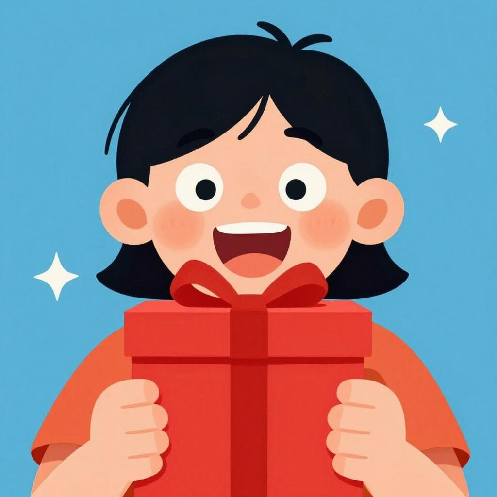 A person trying to hide a surprise gift behind their back, but their reflection in a puddle or their wide smile reveals the secret.