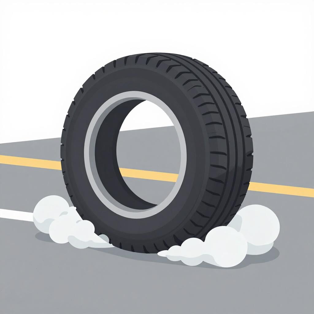 A car tire on a road with smoke rising from the rubber.