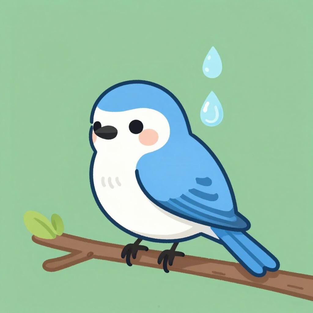 一滴の雨粒が羽に当たった後、悲しそうに頭を垂れている小さくてカラフルな鳥。