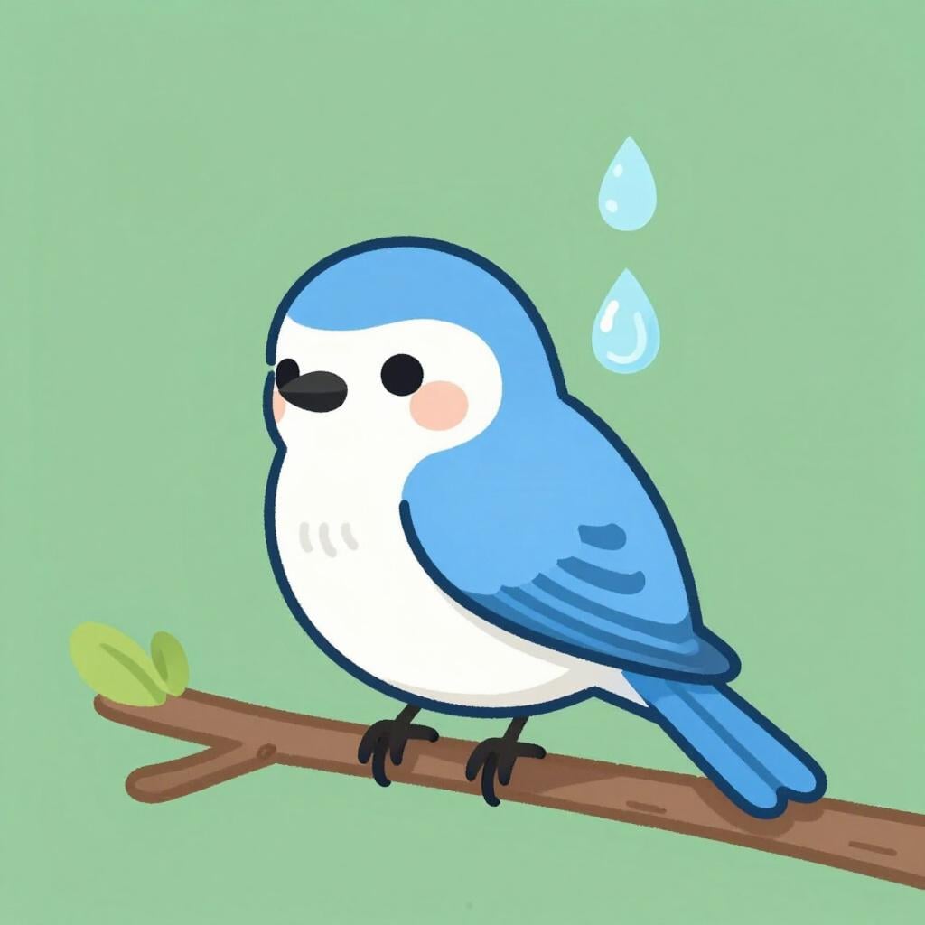 一滴の雨粒が羽に当たった後、悲しそうに頭を垂れている小さくてカラフルな鳥。