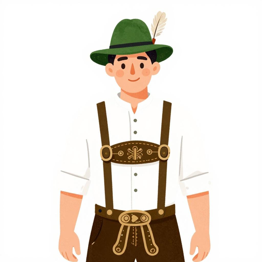 Un homme portant des vêtements traditionnels autrichiens, y compris un chapeau avec une plume.