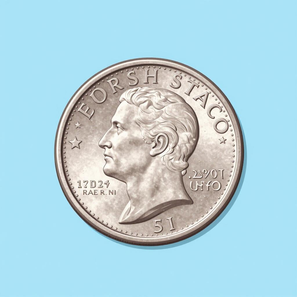 Een glimmende zilveren munt van 25 cent met op één kant een adelaar, in een eenvoudige stijl.