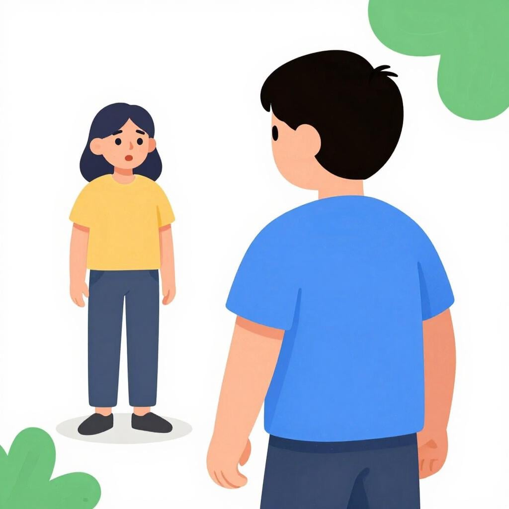 A person turning their back and walking away quickly from a conversation.