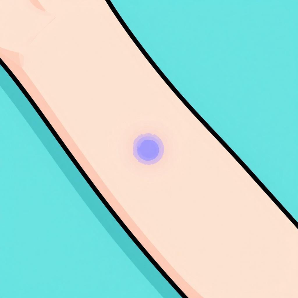 A close-up of a small purple and blue mark on a person's forearm.