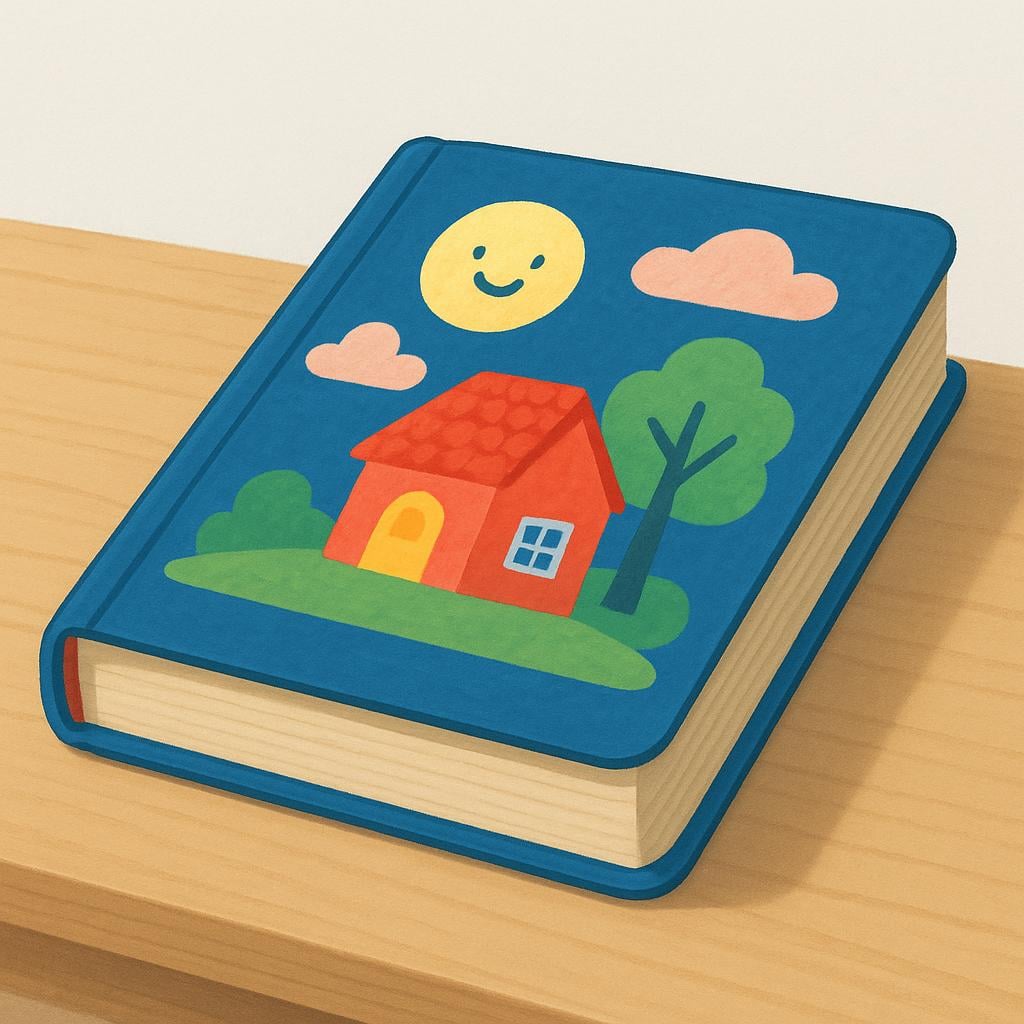 A thick, closed hardcover book with an ornate, colorful cover design, resting on a simple surface, symbolizing a novel.