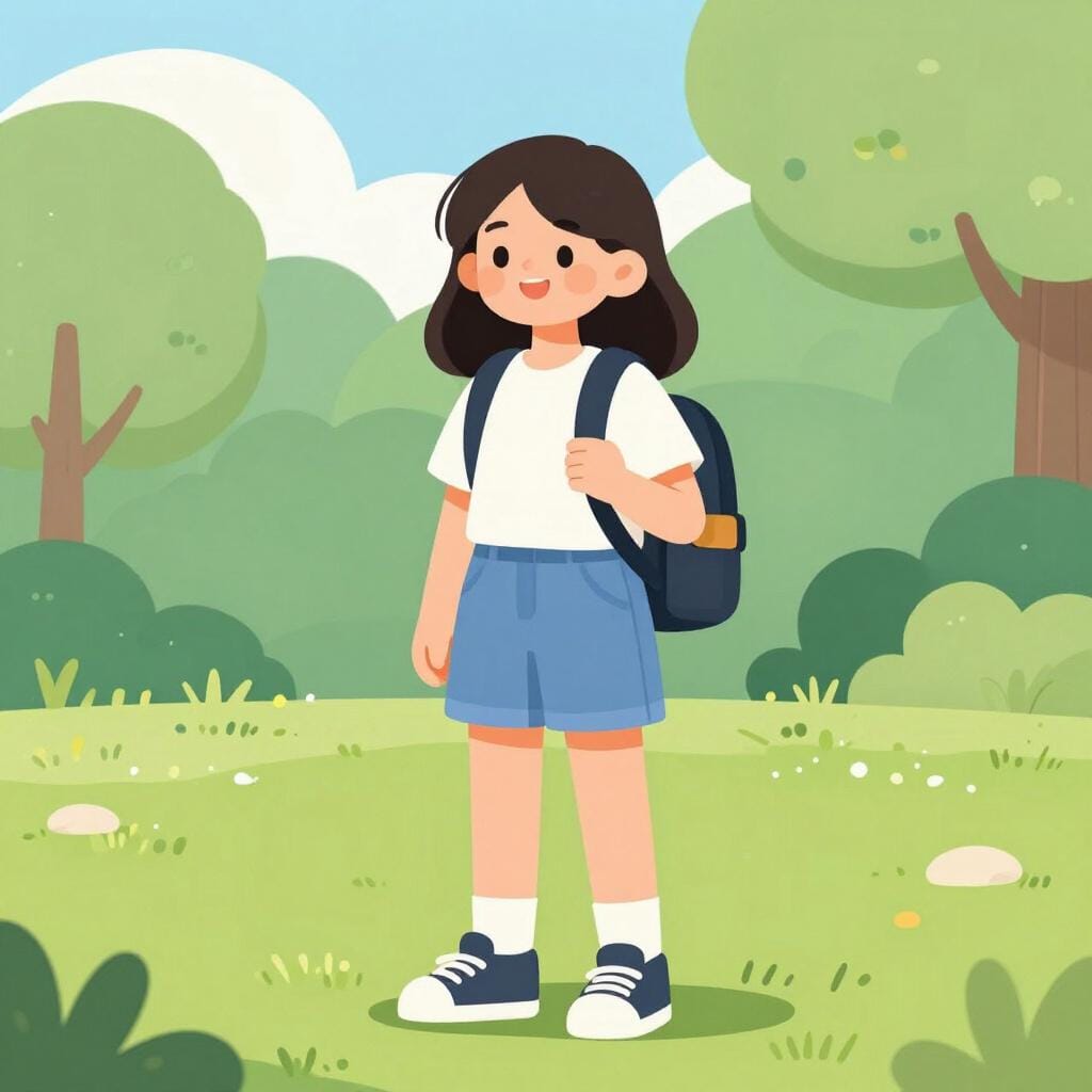 Eine glückliche junge Frau mit einem Rucksack.
