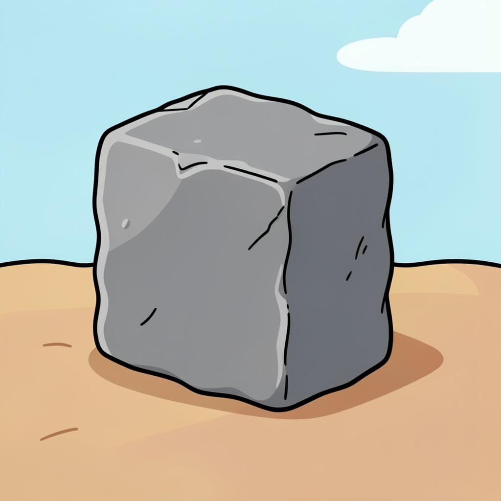 A heavy, solid block of grey stone sitting on a wooden table.
