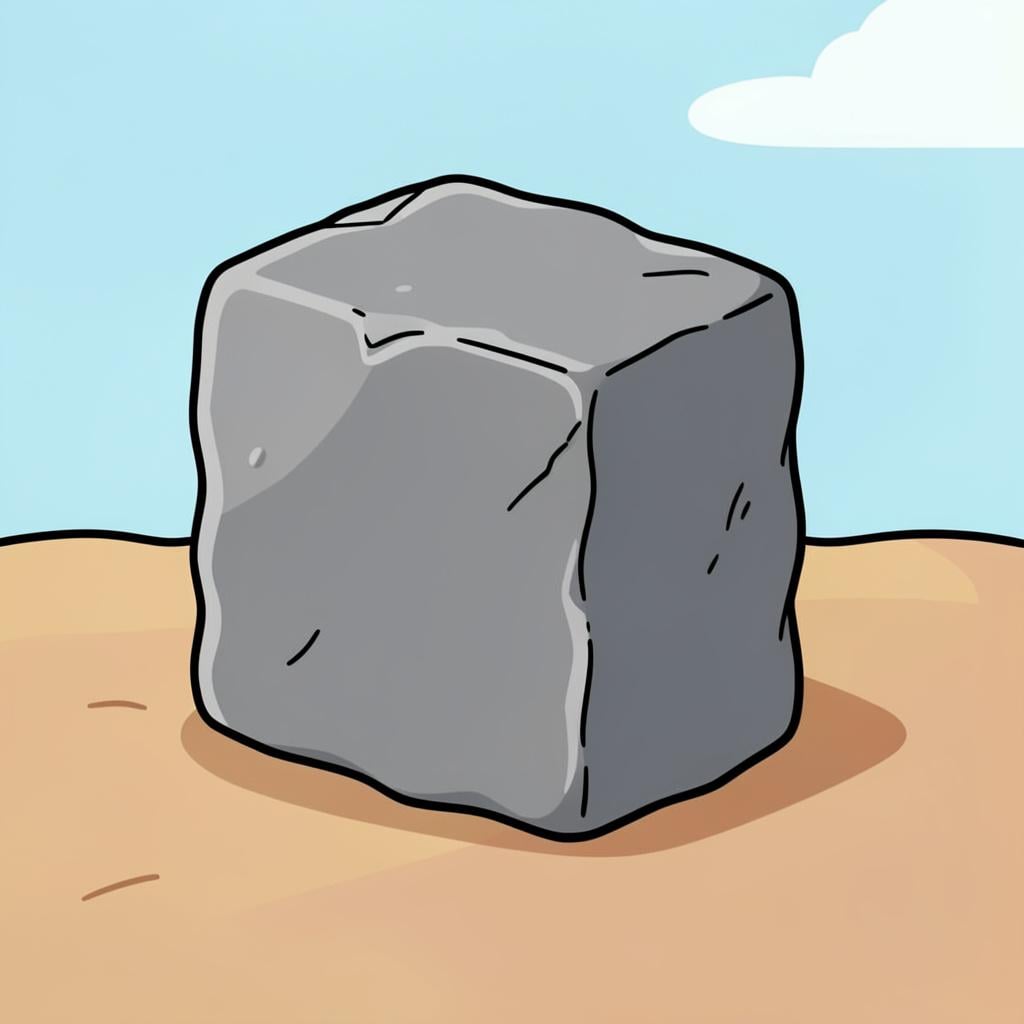 A heavy, solid block of grey stone sitting on a wooden table.