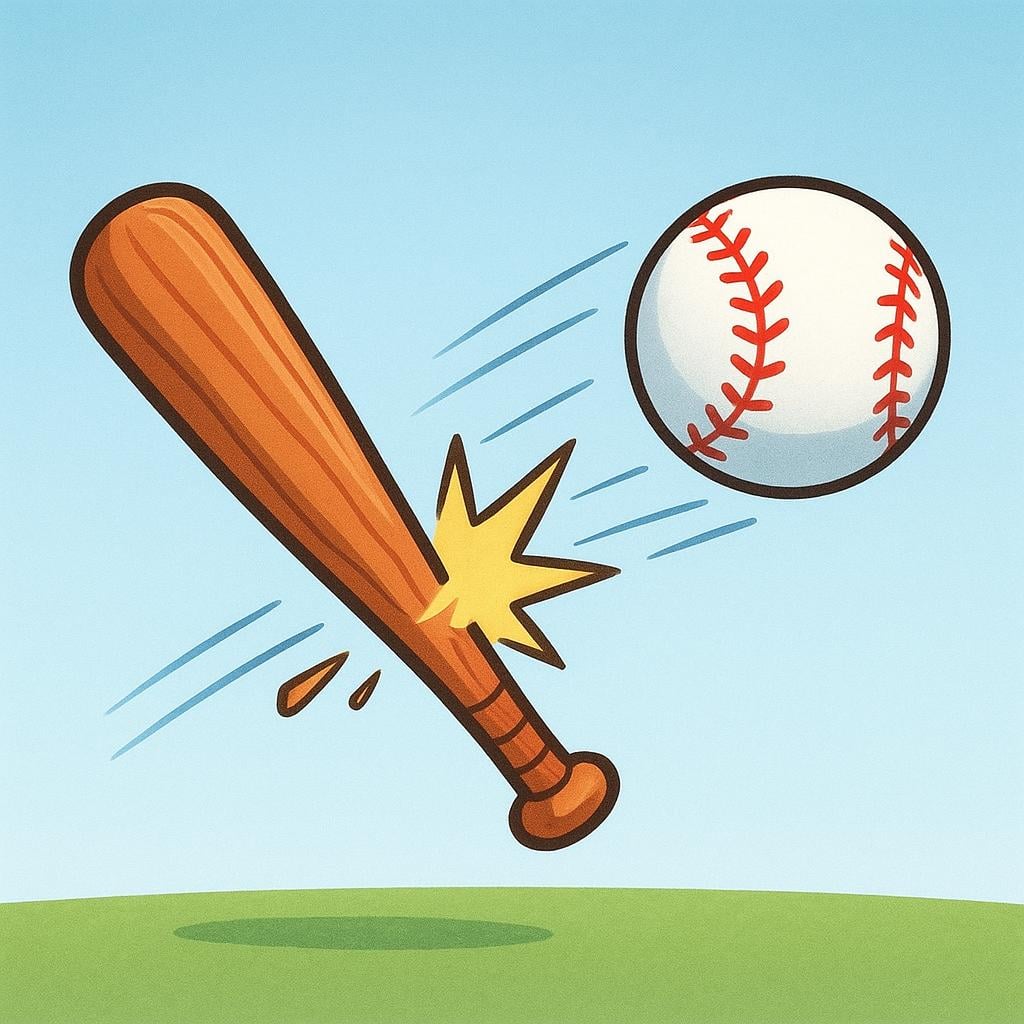 A baseball soaring through the air immediately after being struck by a wooden bat, showing the completed action of being hit.