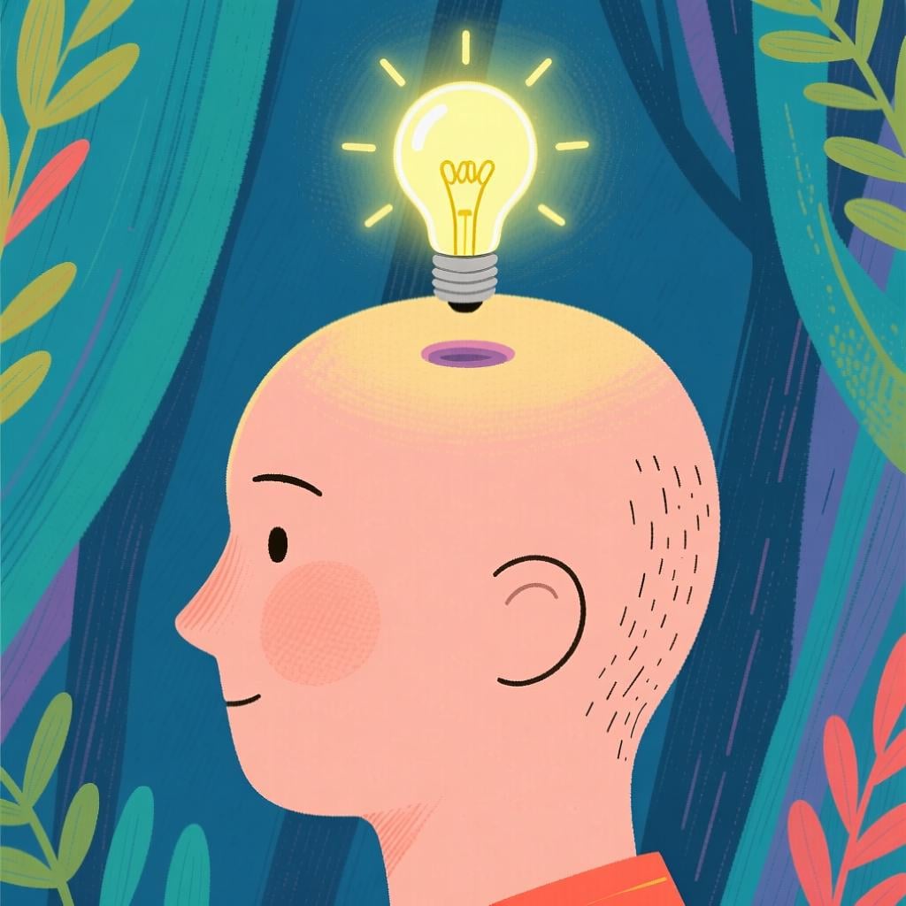 A person's head shown in profile with a single, bright, glowing lightbulb floating above it, symbolizing knowing a fact or piece of information.