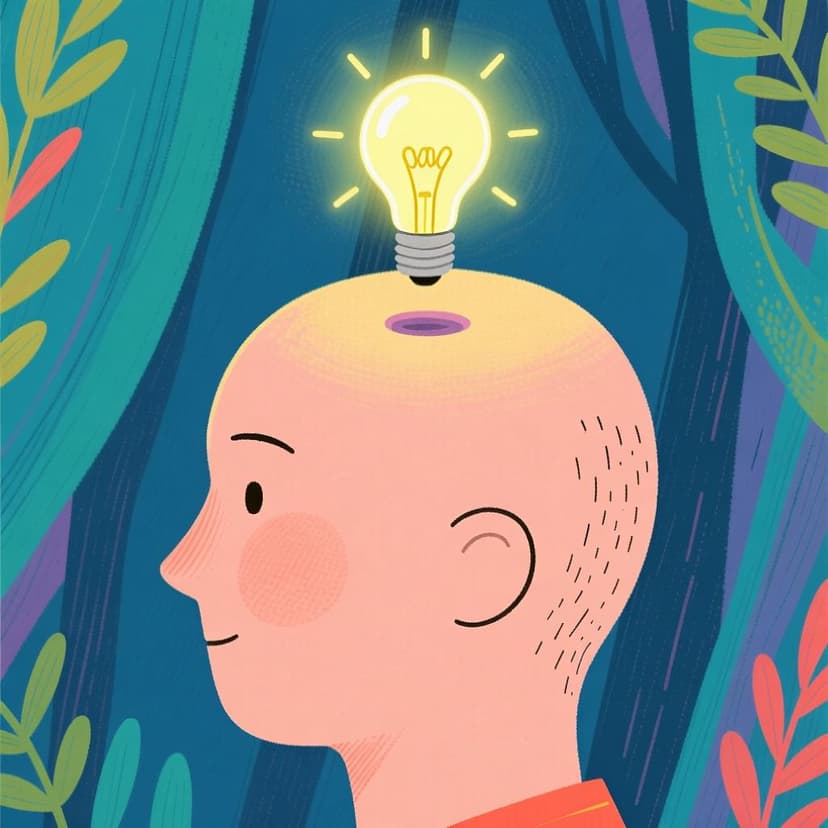 A person's head shown in profile with a single, bright, glowing lightbulb floating above it, symbolizing knowing a fact or piece of information.
