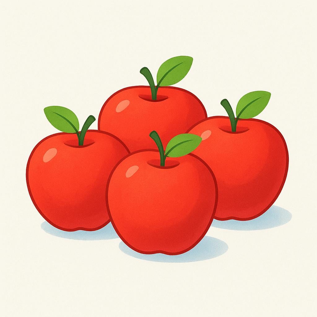 A large empty surface featuring only four brightly colored red apples clustered closely together, symbolizing a small quantity.
