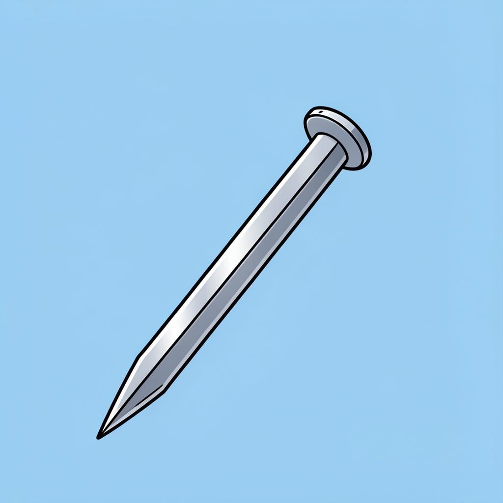 A single sharp metal nail standing upright against a plain background.