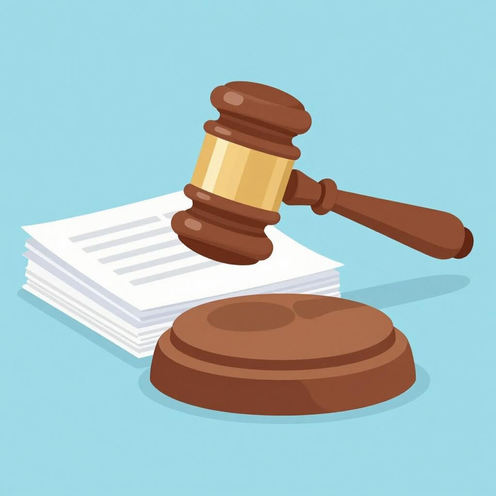 Un martelletto di legno appoggiato su un blocco solido accanto a una pila di documenti.